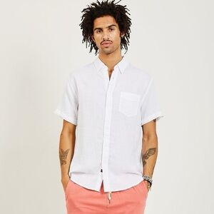 Rails Fairfax White Short Sleeve Shirt Hidden Button Down Collar - Large